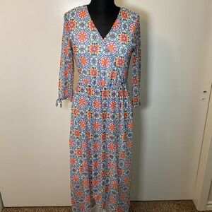 15. Allison Brittney Blue Red Bell Sleeve Maxi Dress